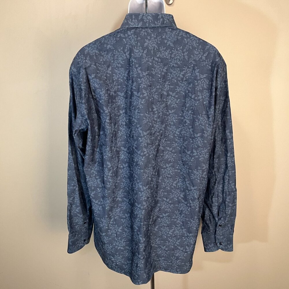 St. Croix Mene's blue floral Contemporary Fit long sleeve shirt made in Italy XL - Picture 3 of 4